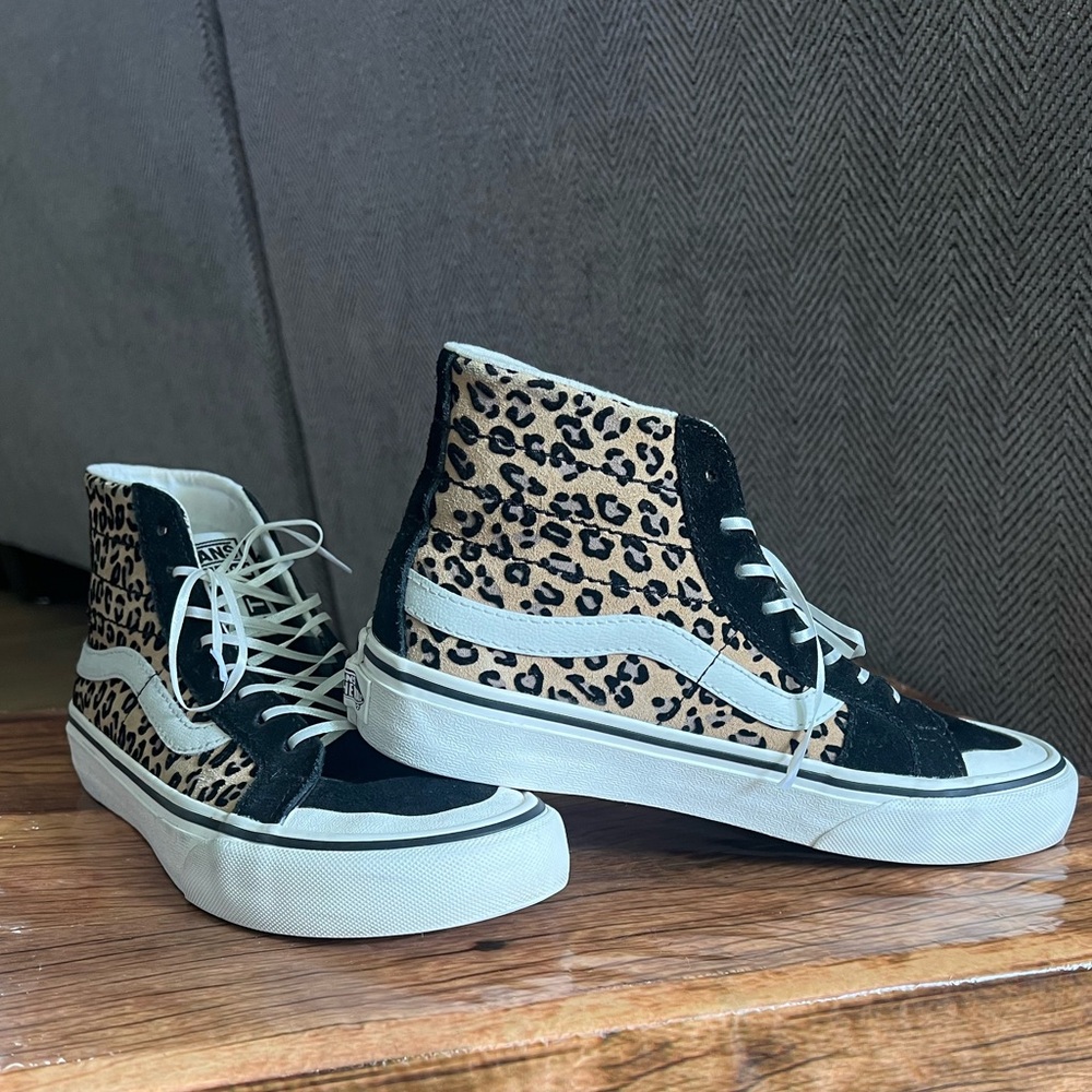 Vans Leopard and Black High-Top Sneakers